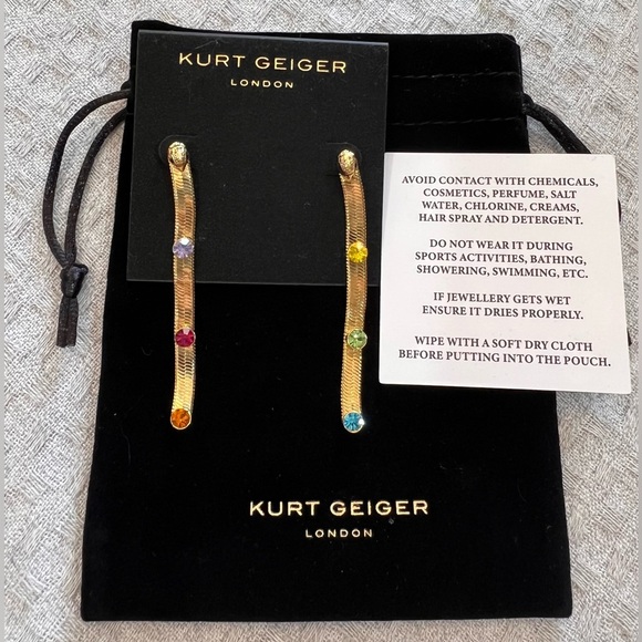 Kurt Geiger London NWT stunning Rainbow Crystal Snake Chain Linear earrings - Picture 4 of 15